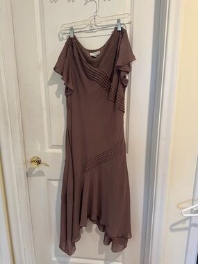 Papell Boutique Mauve Brown Asymmetrical Ruffle Dress